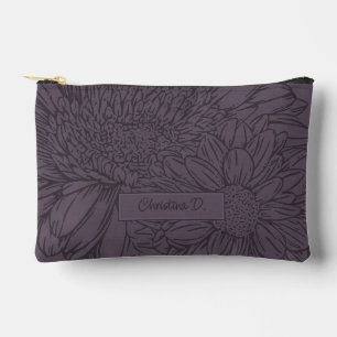 Chrysanthemums and Name on Dusty Plum Accessory Pouch
