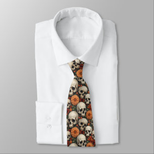 Chrysanthemums and Skulls Tie