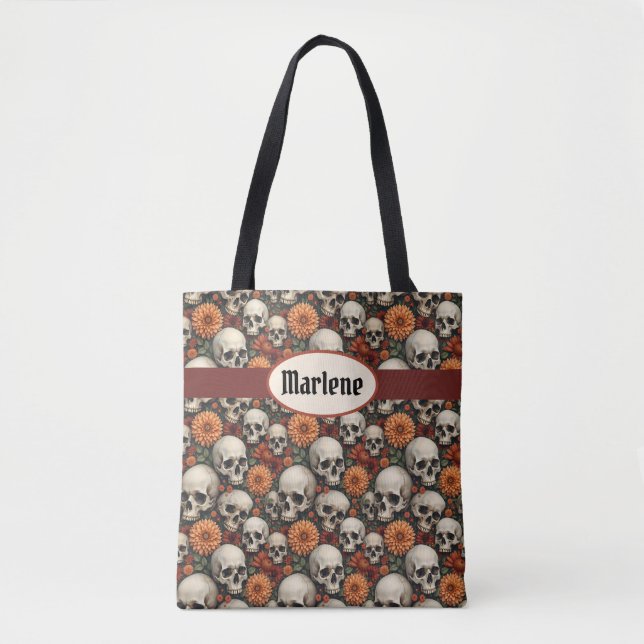 Chrysanthemums and Skulls Tote Bag (Front)