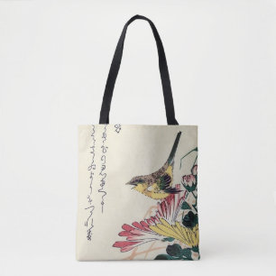 Chrysanthemums and Wren, Hiroshige, Ukiyo-e Tote Bag