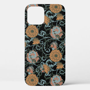 Chrysanthemums Black Background, Floral Vintage. iPhone 12 Case