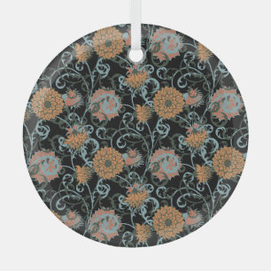 Chrysanthemums Black Background, Floral Vintage. Glass Tree Decoration