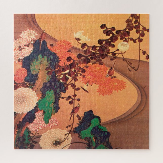Chrysanthemums by a stream with rocks (1760) jigsaw puzzle (Vertical)