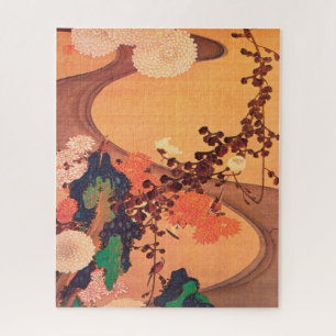 Chrysanthemums by a stream with rocks (1760) jigsaw puzzle