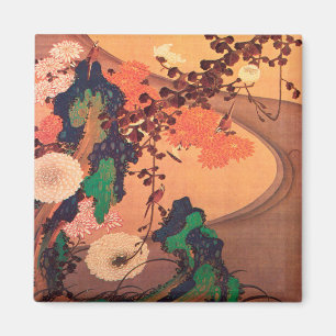 Chrysanthemums by a stream with rocks (1760) magnet