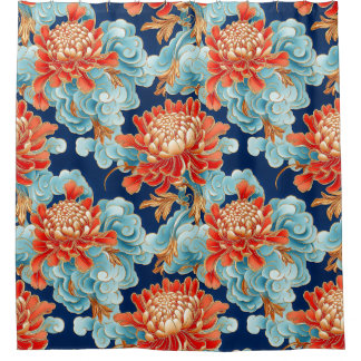 Chrysanthemums,Chinese cloud pattern background Shower Curtain