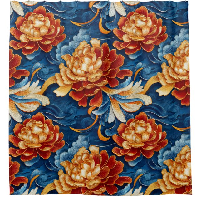 Chrysanthemums,Chinese cloud pattern  Shower Curtain (Front)