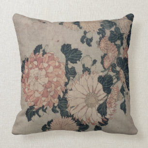 Chrysanthemums (colour woodblock) cushion
