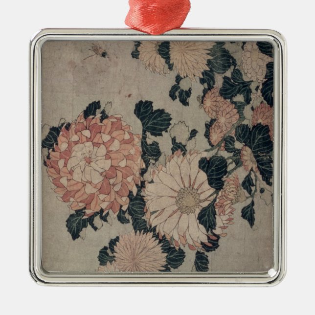 Chrysanthemums (colour woodblock) metal tree decoration (Front)