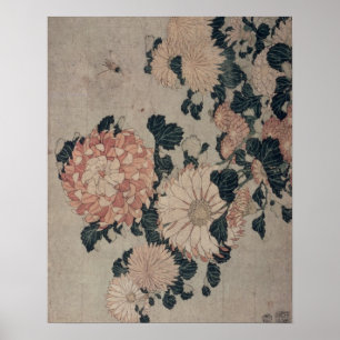 Chrysanthemums (colour woodblock) poster