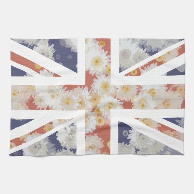 Chrysanthemums Flower Union Jack British(UK) Flag Tea Towel (Horizontal)