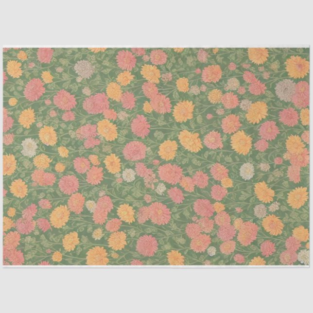 Chrysanthemums flowers vintage ephemera pattern tissue paper (Front)
