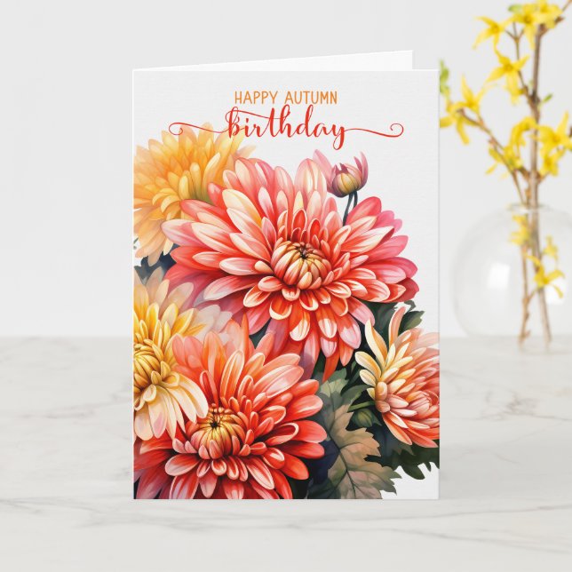 Chrysanthemums for an Autumn Season Birthday Card (Yellow Flower)