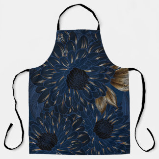 Chrysanthemums hand-drawn, elegant floral pattern. apron