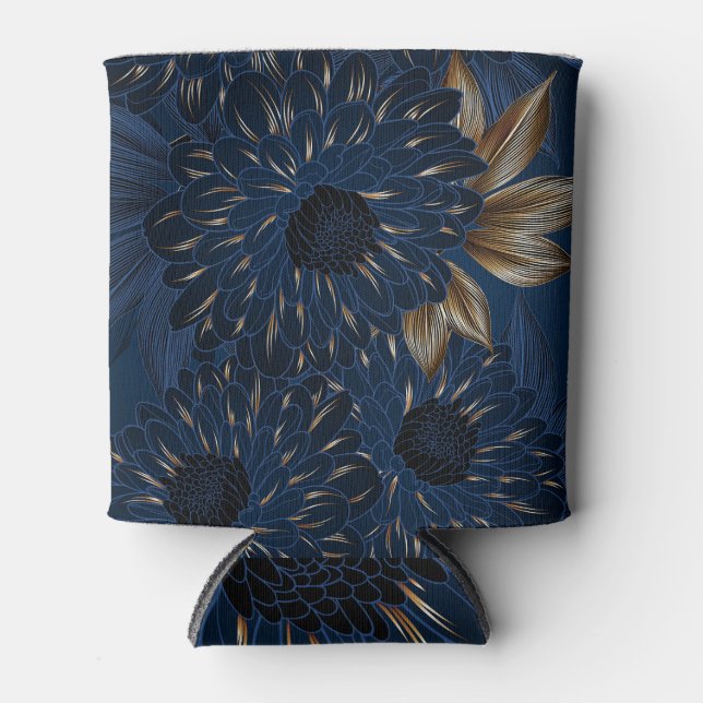Chrysanthemums hand-drawn, elegant floral pattern. can cooler (Front)