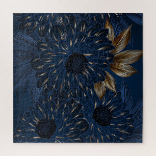 Chrysanthemums hand-drawn, elegant floral pattern. jigsaw puzzle