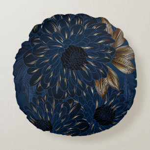 Chrysanthemums hand-drawn, elegant floral pattern. round cushion