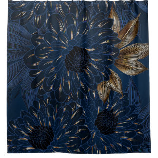 Chrysanthemums hand-drawn, elegant floral pattern. shower curtain