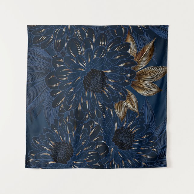 Chrysanthemums hand-drawn, elegant floral pattern. tapestry (Front)