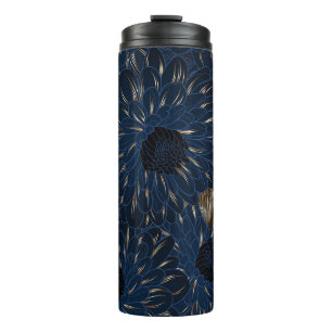Chrysanthemums hand-drawn, elegant floral pattern. thermal tumbler