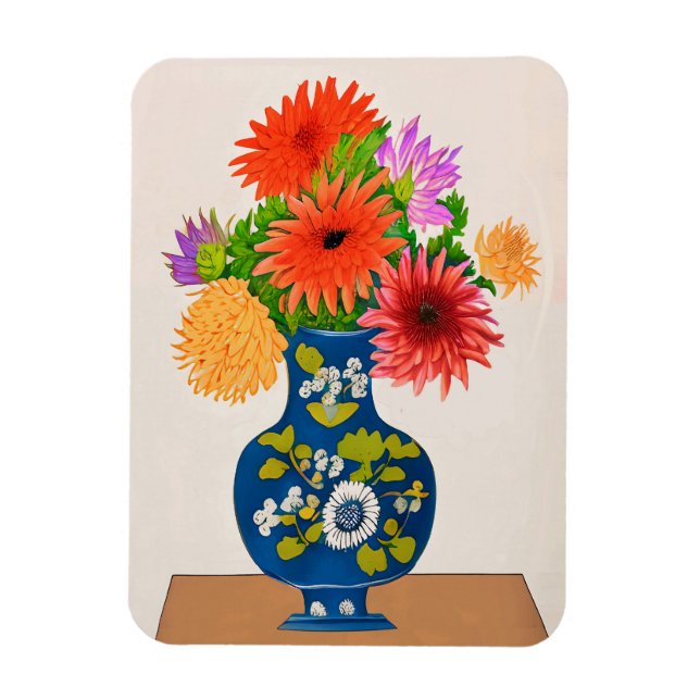 Chrysanthemums in a Blue Chinese Vase Magnet (Vertical)