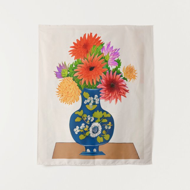 Chrysanthemums in a Blue Chinese Vase Tapestry (Front)