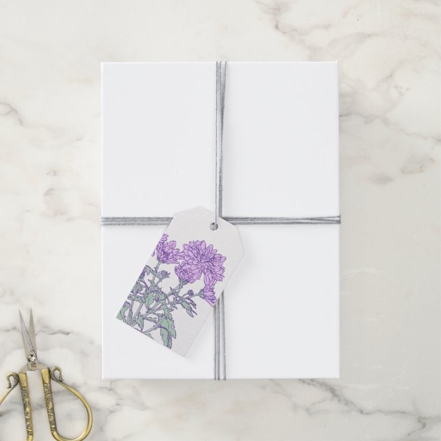 Chrysanthemums purple floral gift tags (With Twine)