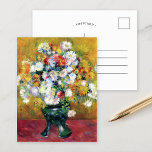 Chrysanthemums | Renoir Postcard<br><div class="desc">Chrysanthemums | Original artwork by French Impressionist artist Pierre-Auguste Renoir (1841-1919). The painting depicts an abstract impressionist still life of flowers in a broken vase against a colourful pink and yellow background. 

Click Customise It to add your own text or personalise the design.</div>