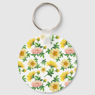 Chrysanthemums Watercolor: Seamless Floral Design Key Ring