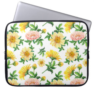 Chrysanthemums Watercolor: Seamless Floral Design Laptop Sleeve
