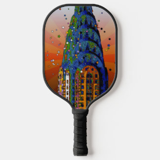 Chrysler Building #5 - Psychedelic Style Pickleball Paddle