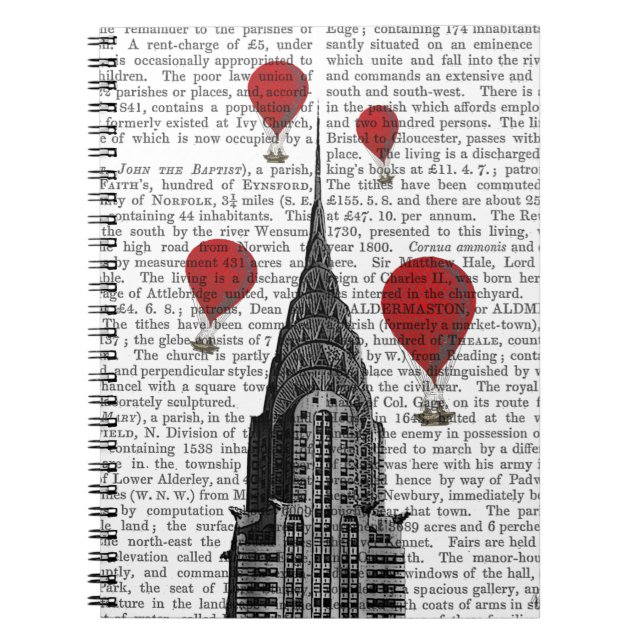 Chrysler Building and Red Hot Air Balloons Spiral Notebook (Front)