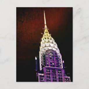 Chrysler Building - Purple and Red - NYC Postcard