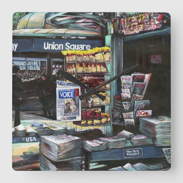 Chrysocolia Morning, Union Square, NYC Square Wall Clock (Front)