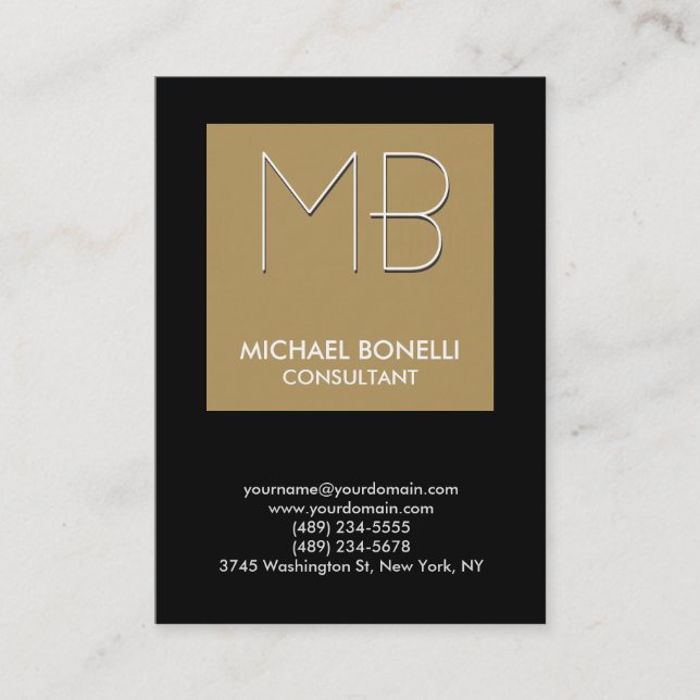Chubby beige stripe black background business card (Front)