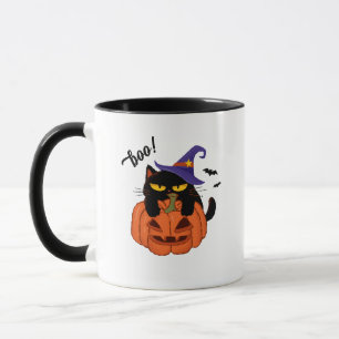 Chubby black cat in witch hat Halloween Mug