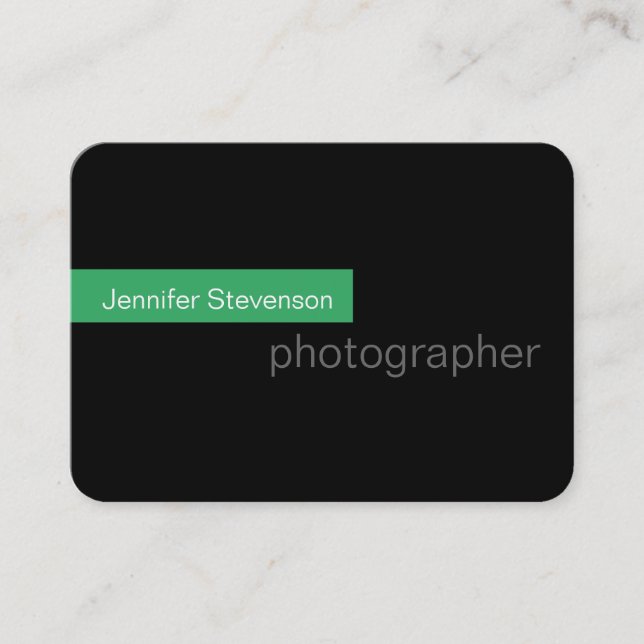 Chubby Black Green Round Photography Business Card (Front)