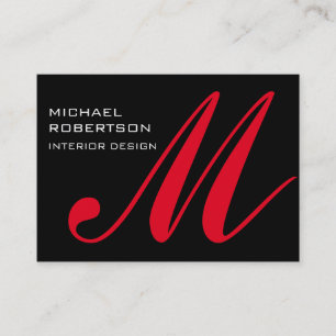 Chubby Black Red Monogram Stylish Business Card