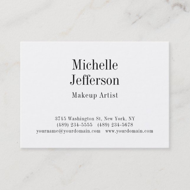 Chubby Black & White Make up Artist Script Business Card (Front)