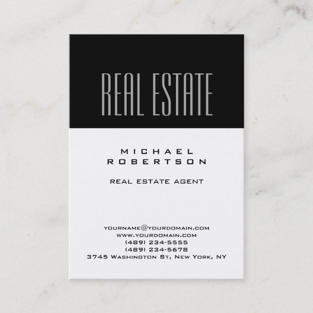 Chubby Black White Real Estate Agent Business Card (Front)