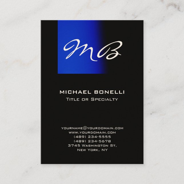 Chubby blue black monogram modern business card (Front)