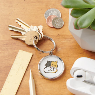 Chubby Calico Cat - Kawaii Sticker Key Ring