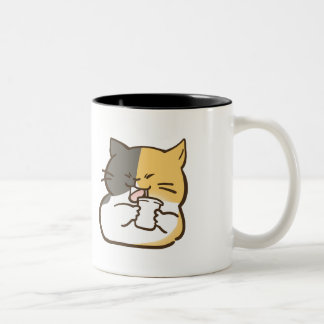 Chubby Calico Cat - Kawaii Sticker Two-Tone Coffee Mug