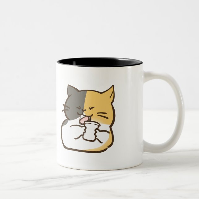 Chubby Calico Cat - Kawaii Sticker Two-Tone Coffee Mug (Right)
