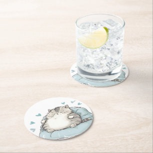 Chubby Cat Chill Vibes Round Paper Coaster