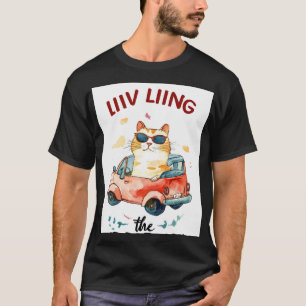 Chubby cat in a tiny car 2d flat illustration T-Shirt