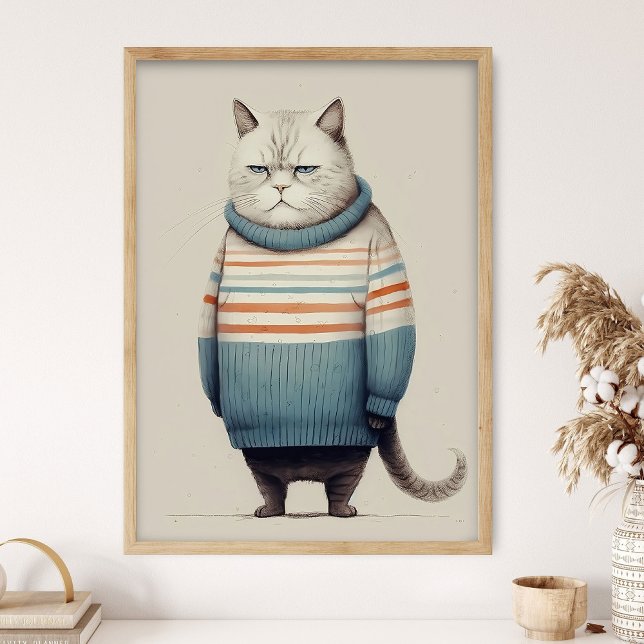 Chubby Cat In Cozy Sweater, Funny Kitty Decor, Fun Poster (Creator Uploaded)