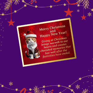 Chubby Cat in Santa Hat Foil Post Card