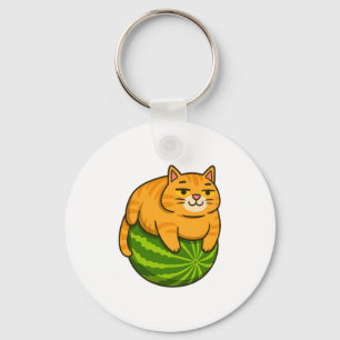 Chubby Cat on Watermelon Meme Shirt Key Ring