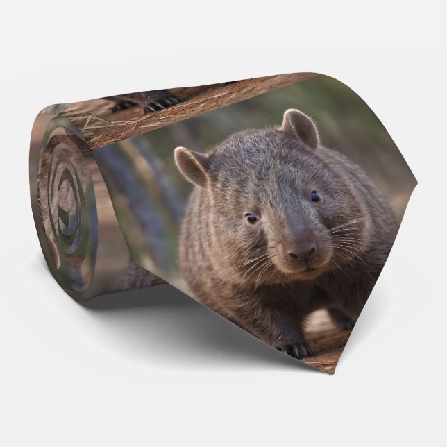"Chubby Charm: The Adorable Australian Wombat" Tie (Rolled)